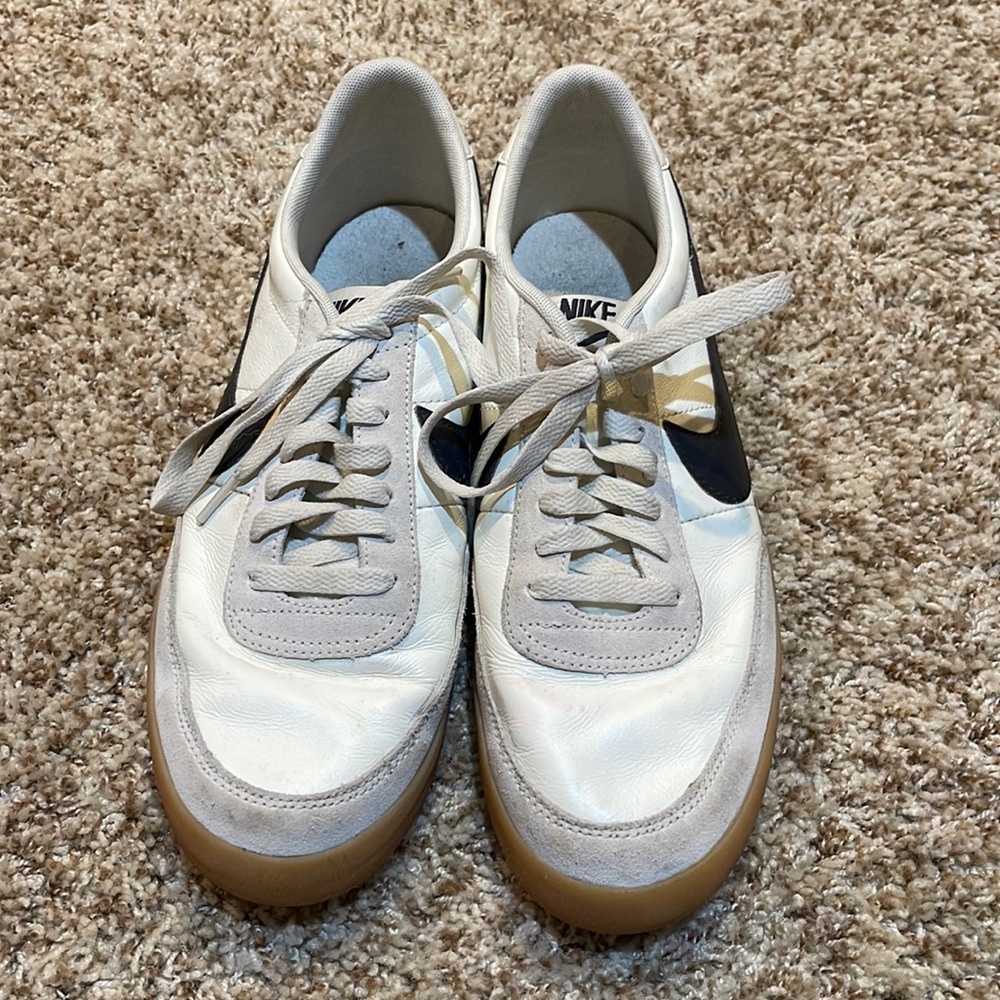 White Leather Nike with Navy Swoosh